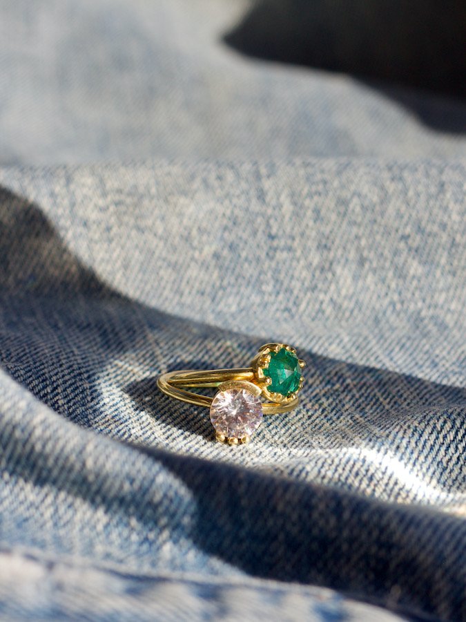 Lash Diamond Ring and Sol Emerald Ring by Bario Neal