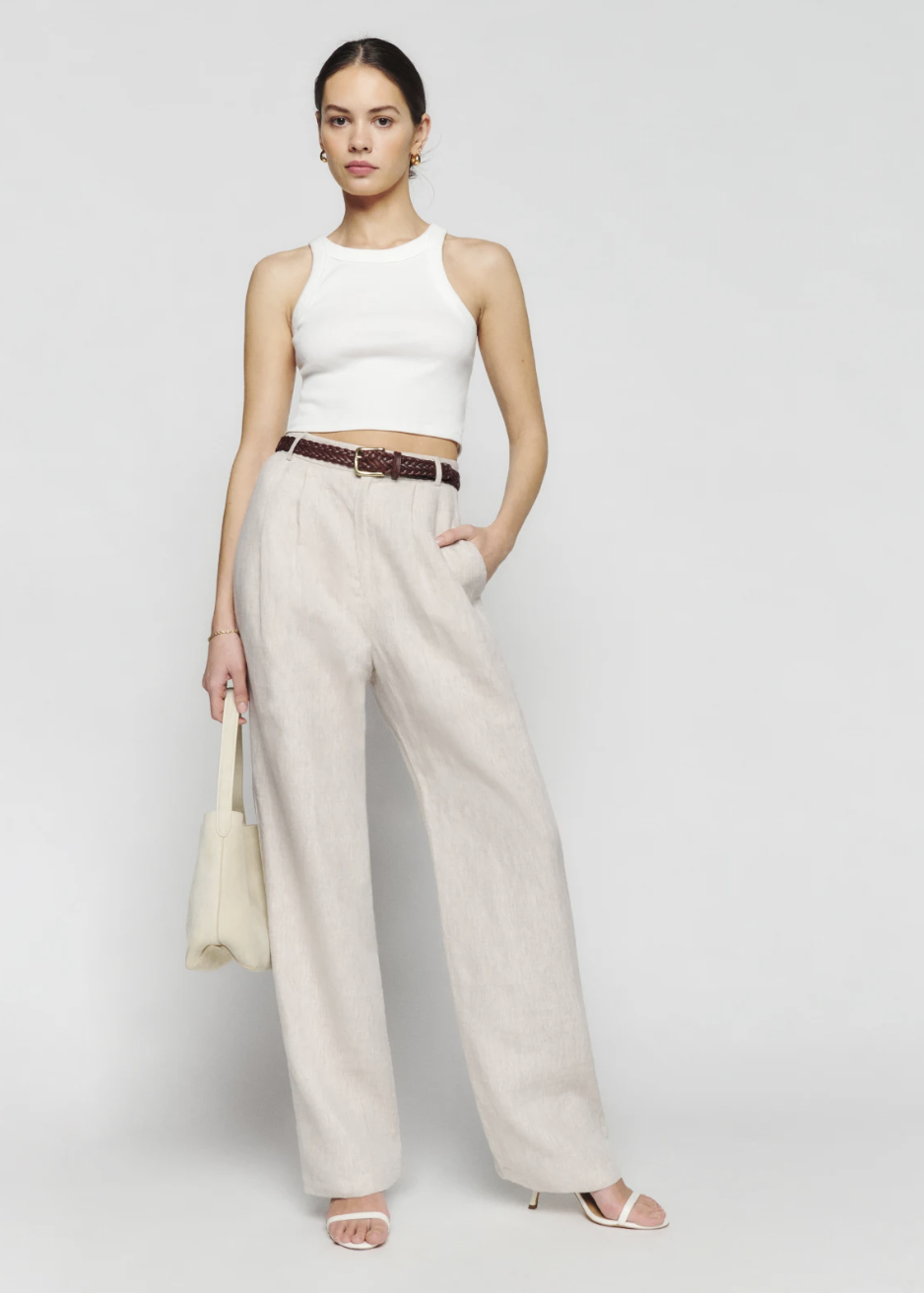 Slim Ankle Linen Trousers, Linen Pants High Waisted, Women Pants With Belt, Tapered  Linen Pants 