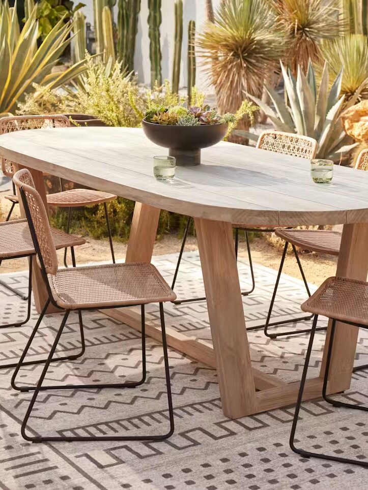 A wooden outdoor dining set from Joybird.
