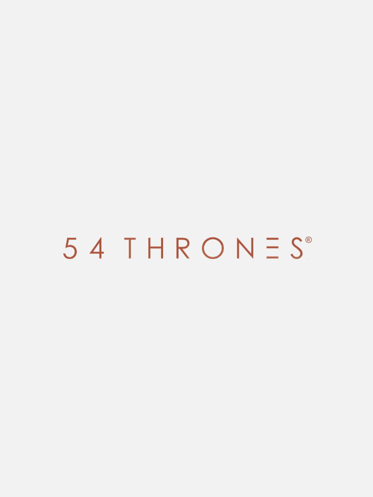 The image displays the text "54 THRONES" in a minimalist, serif font centered on a plain white background.