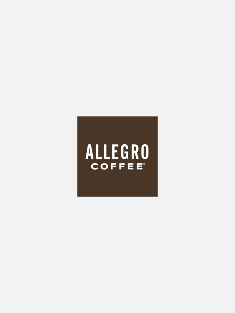 Allegro Coffee logo with white text on a brown square background.