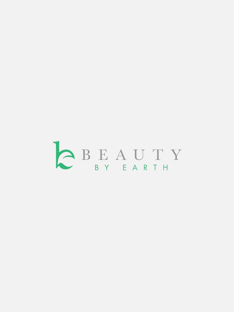 Logo for Beauty by Earth with a green "b" beside the grey word "BEAUTY" and the green words "BY EARTH" below.