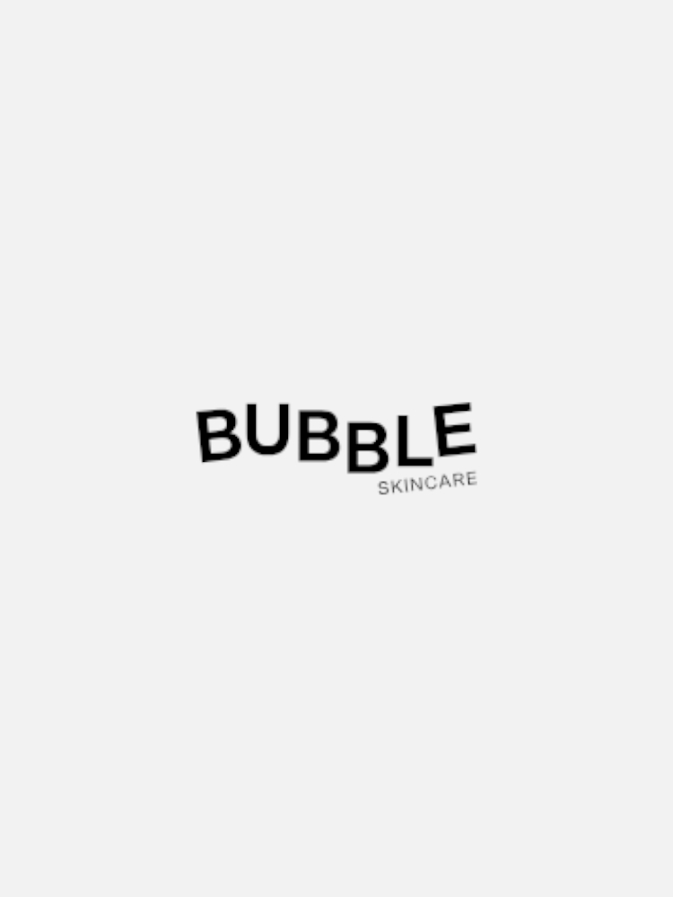 Logo of Bubble Skincare with the word "Bubble" in bold, black, slightly tilted letters, and the word "Skincare" in small, light gray letters beneath and to the right.