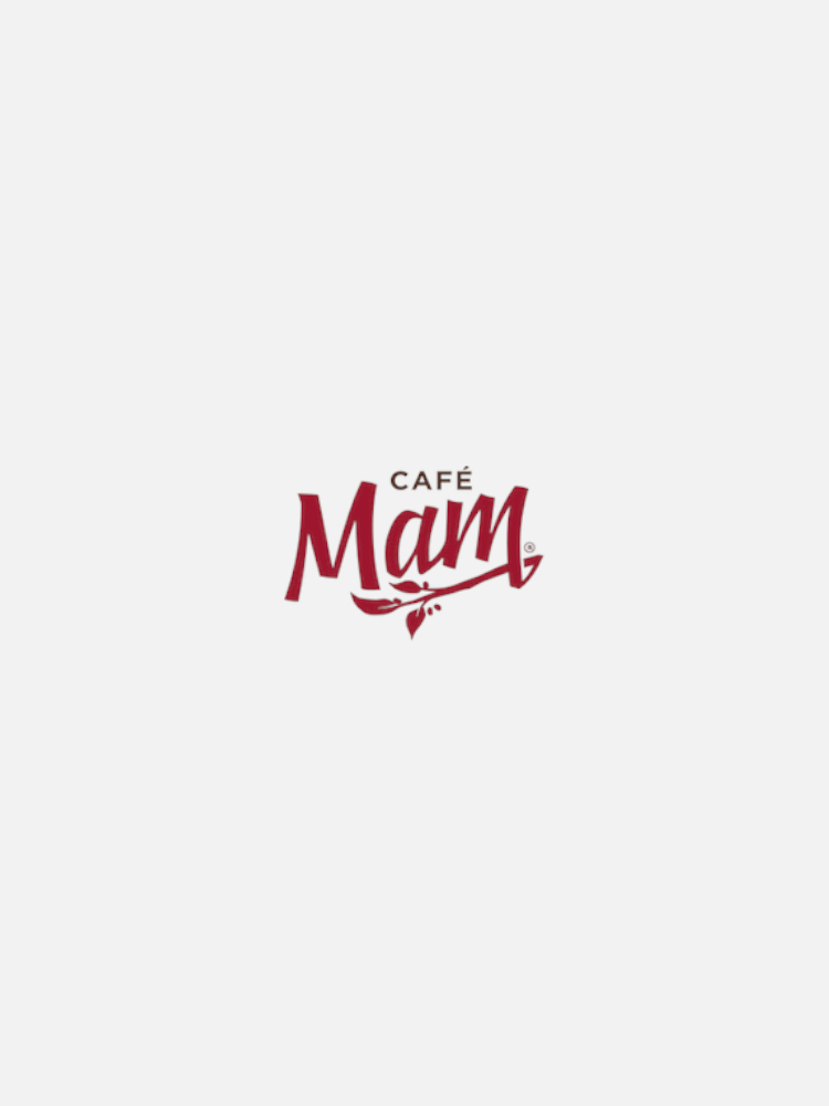 Café Mam logo in red text with an illustration of a bird incorporated into the letters, on a plain white background.