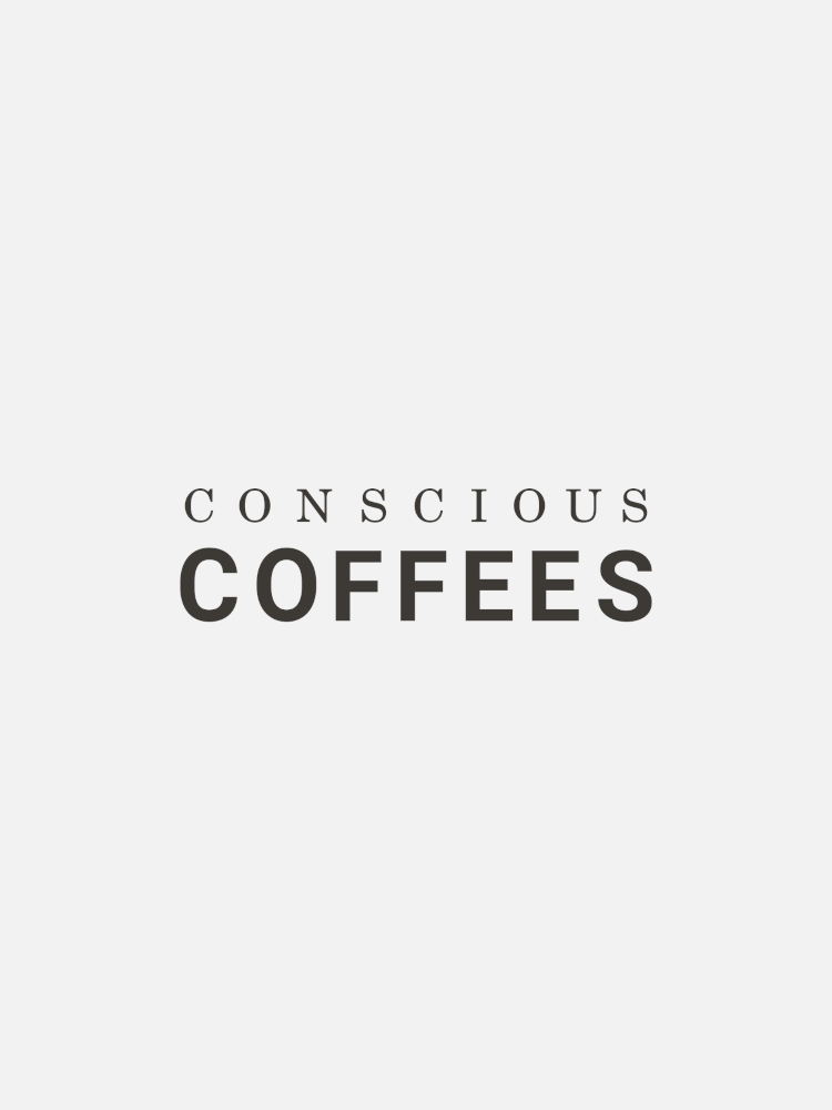 Text on a plain background reads "Conscious Coffees" in capital letters, with "Conscious" in a thin font and "Coffees" in a bold font.