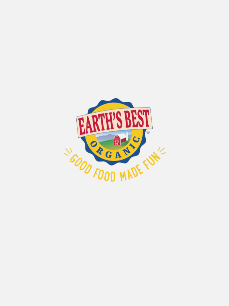 Earth's Best Organic logo featuring a red barn, green field, and sun, with the slogan 'Good Food Made Fun' below.