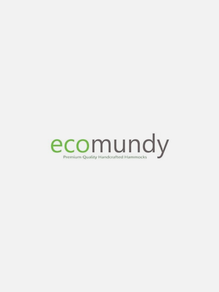 Logo of Ecomundy with the text "Premium Quality Handcrafted Hammocks" below in smaller font. "Eco" is in green, while "mundy" is in grey. The background is white.