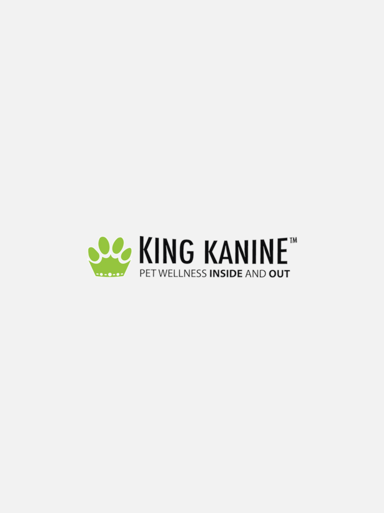 Logo of King Kanine, featuring a green paw above the text "King Kanine" with the tagline "Pet Wellness Inside and Out.