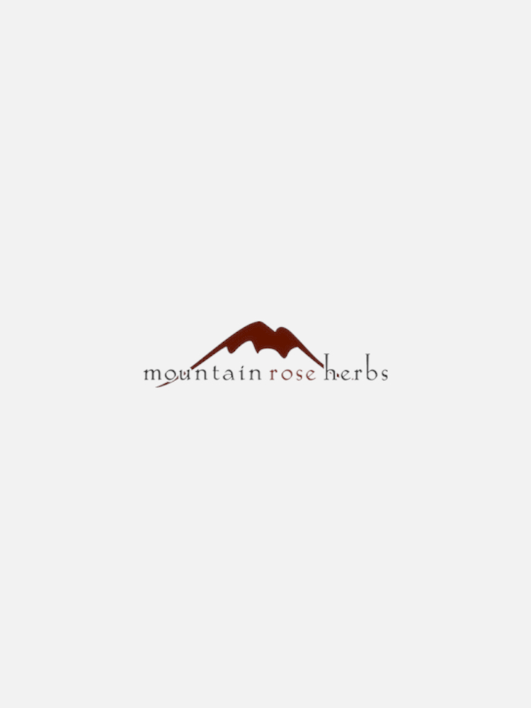 Logo for Mountain Rose Herbs featuring a stylized mountain graphic with the company name in serif font, with the word "rose" in red.