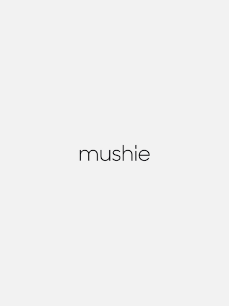 The image shows the word "mushie" in lowercase letters centered against a white background.