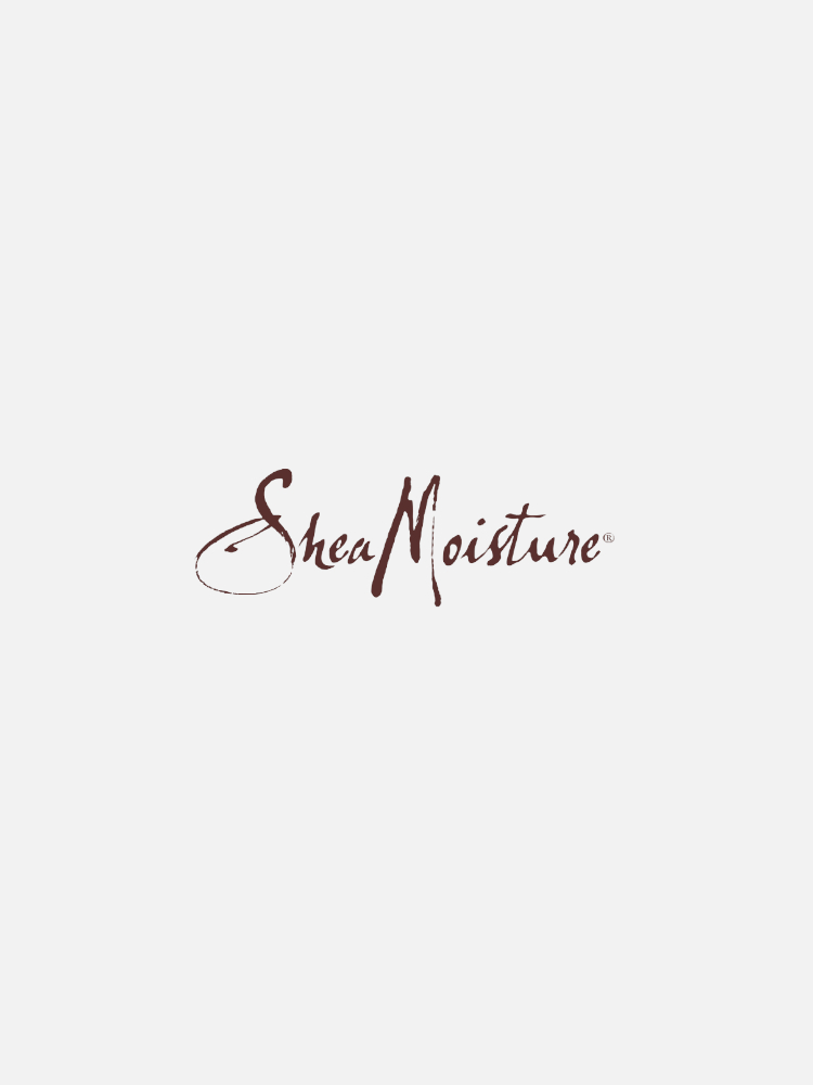 Logo of SheaMoisture, featuring stylized cursive brown text on a minimalist white background.