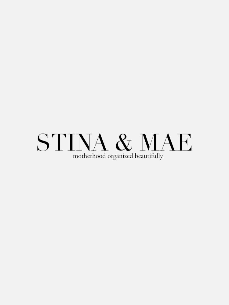 Stina & Mae logo with the tagline "motherhood organized beautifully" below the brand name in a clean, minimalist design.