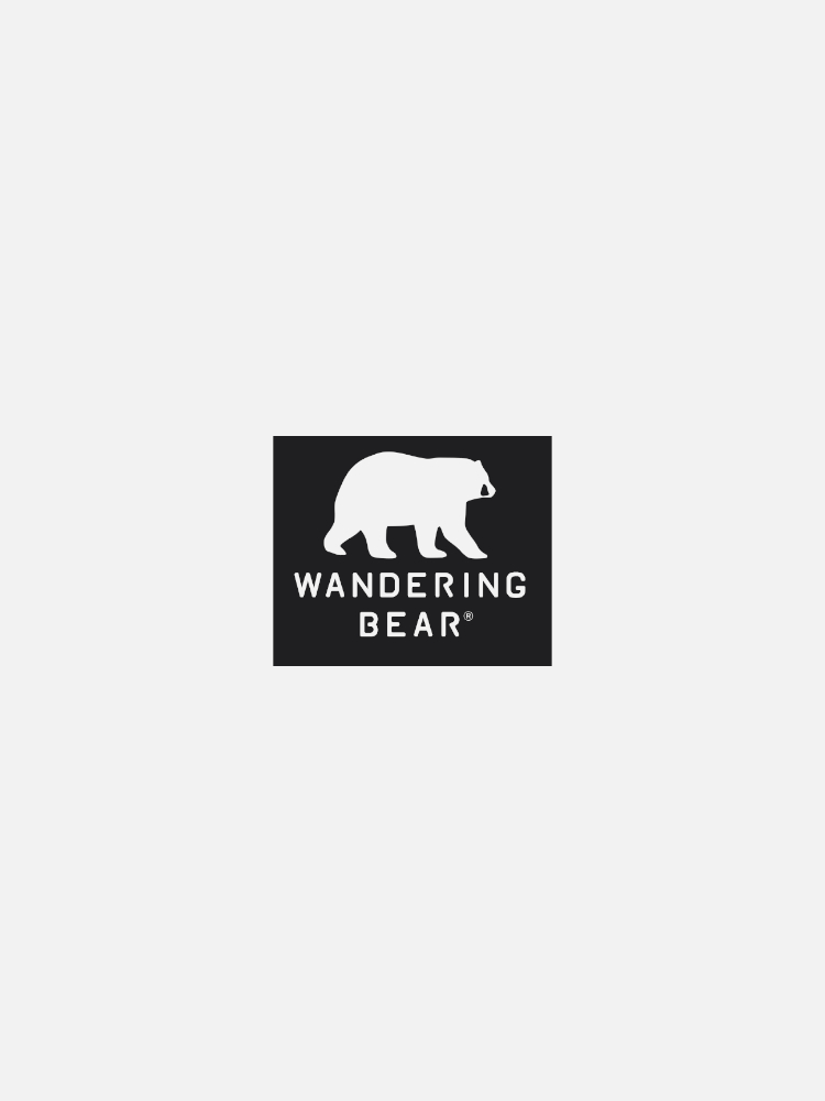 Logo depicting a white bear in profile facing right above the words "Wandering Bear" in capital letters, all on a black rectangular background.