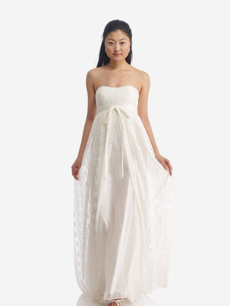 A model wearing a wedding dress from The Cotton Bride. 