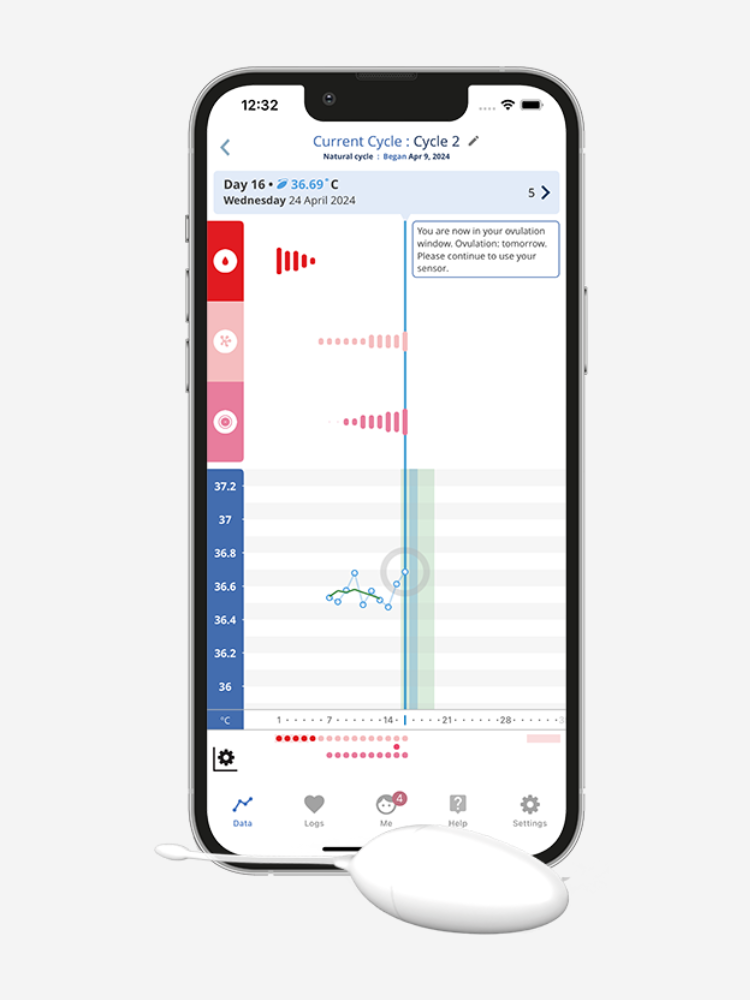 Ovusense monitor with the smartphone app behind it. 