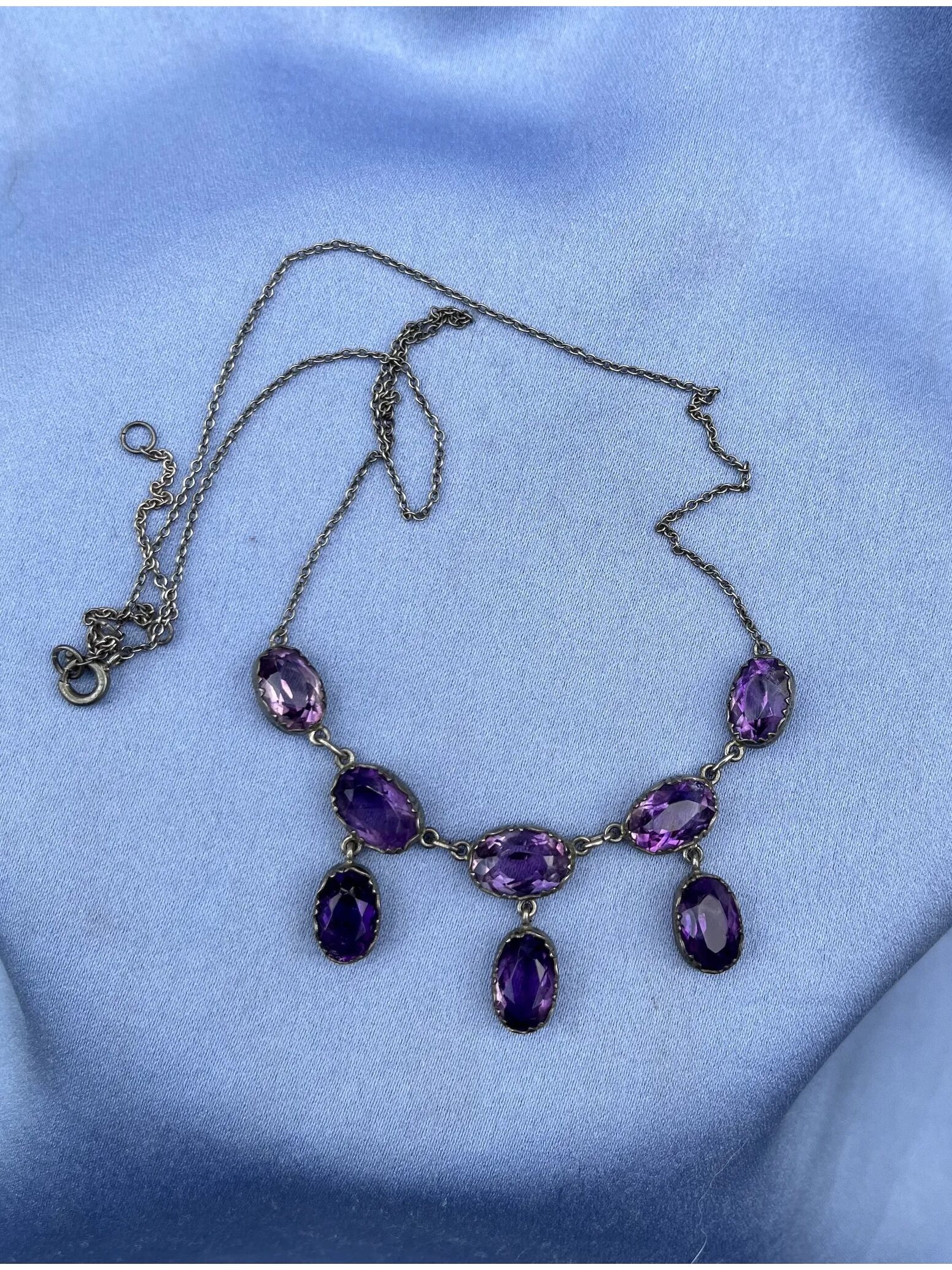 An amethyst crystal necklace. 