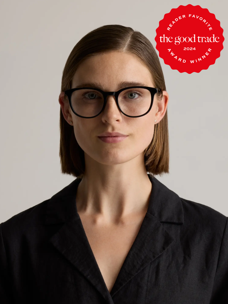 Person with short hair and glasses wearing a black top, with a "The Good Trade 2024 Reader Favorite Award Winner" badge in the corner.