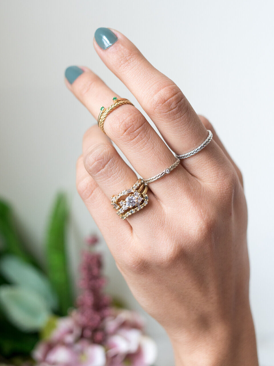 A model wearing a Bario Neal engagement ring. 