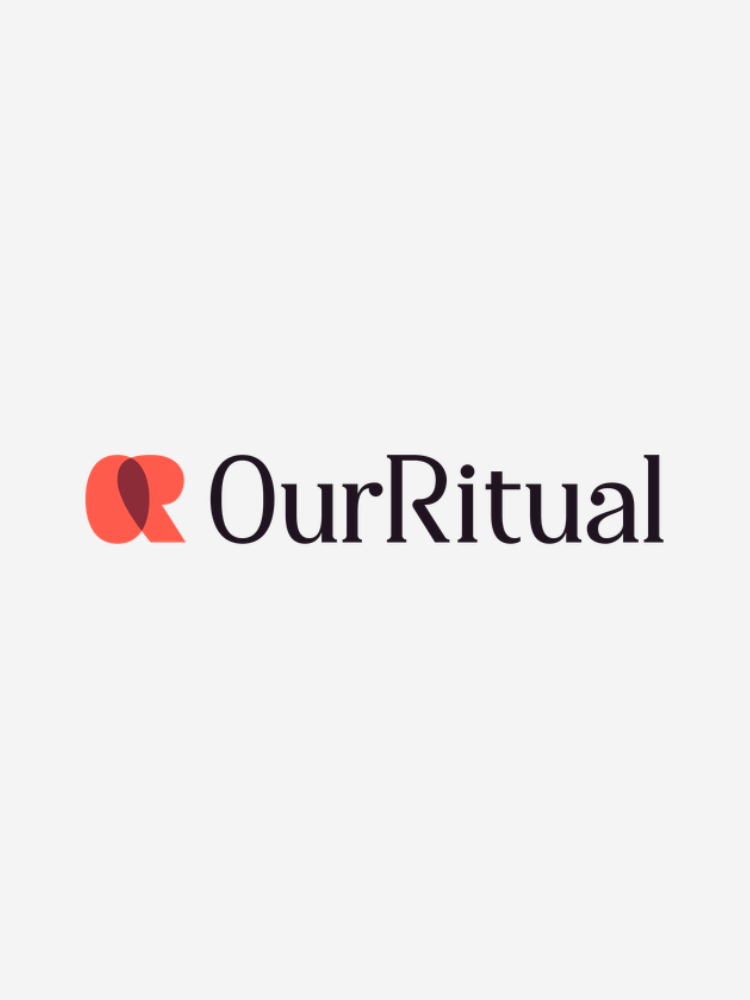 Logo of "OurRitual" with stylized red and orange overlapping shapes to the left of the text.