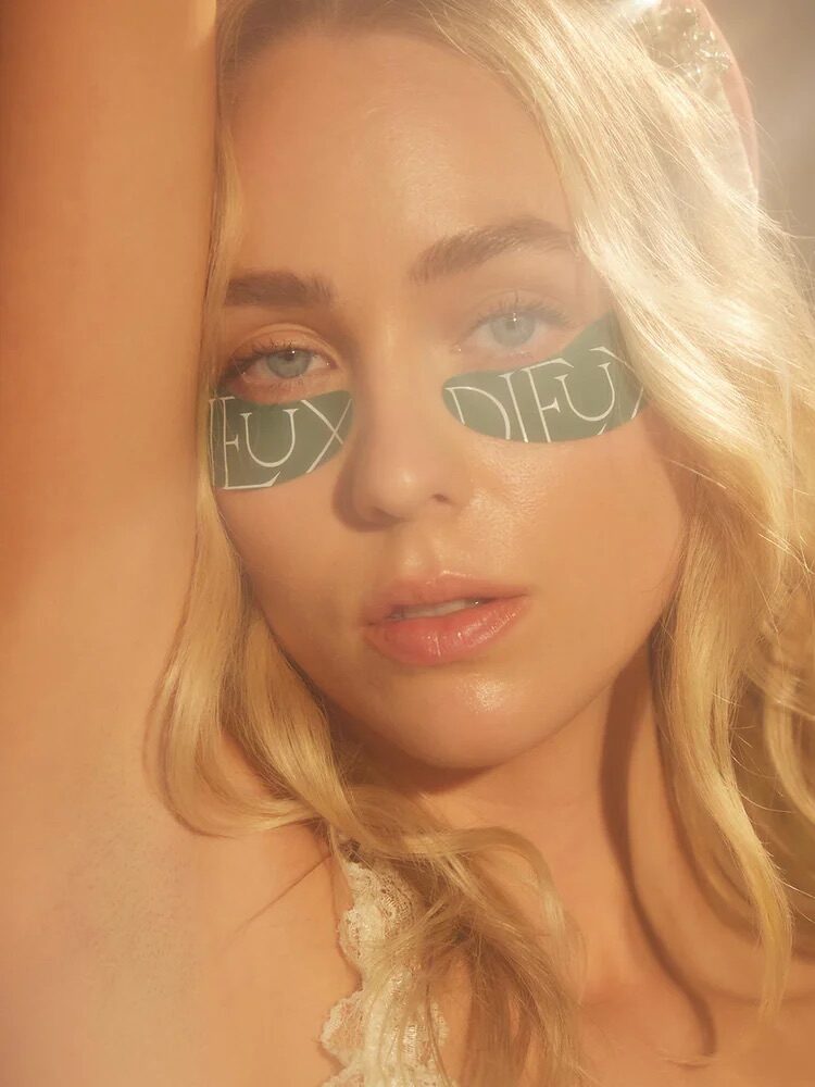 Dieux Forever Eye Masks on a model. 