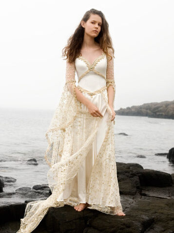 A model wearing a Katherine Feiel wedding dress.