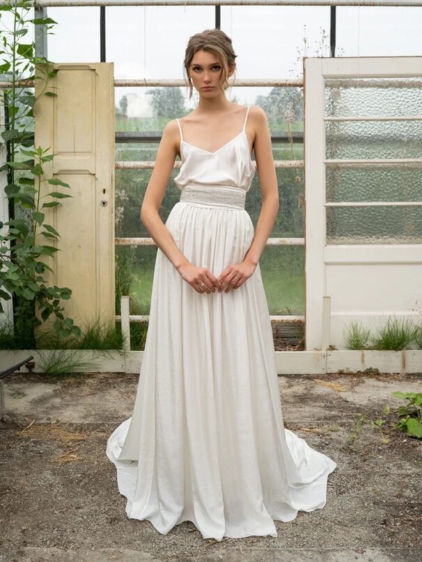 A model wearing a Leila Hafzi wedding dress.