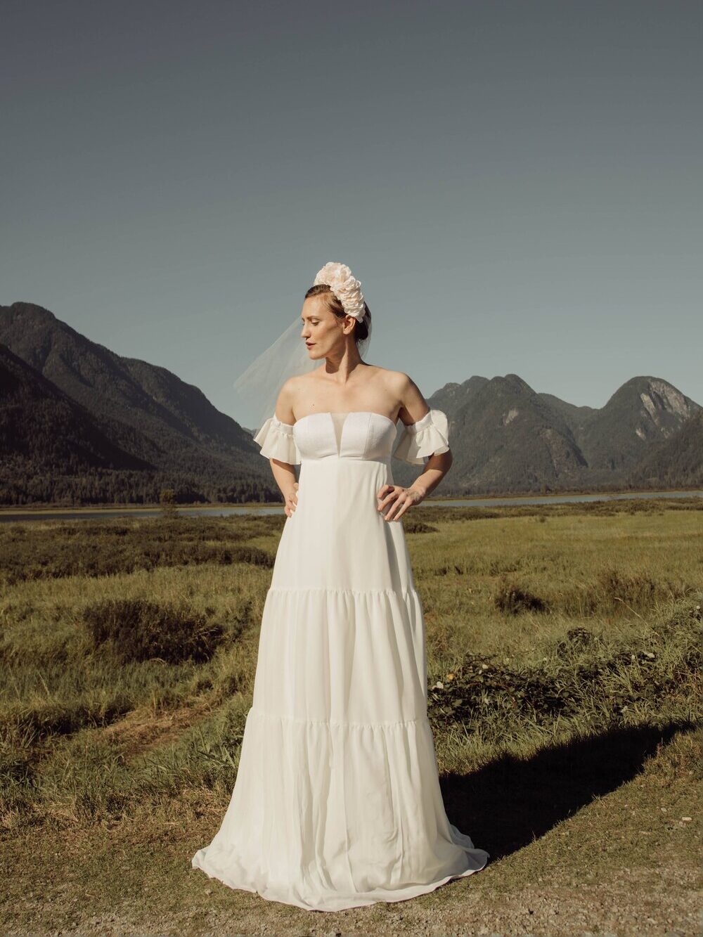 A model wearing a wedding dress from Pure Magnolia.