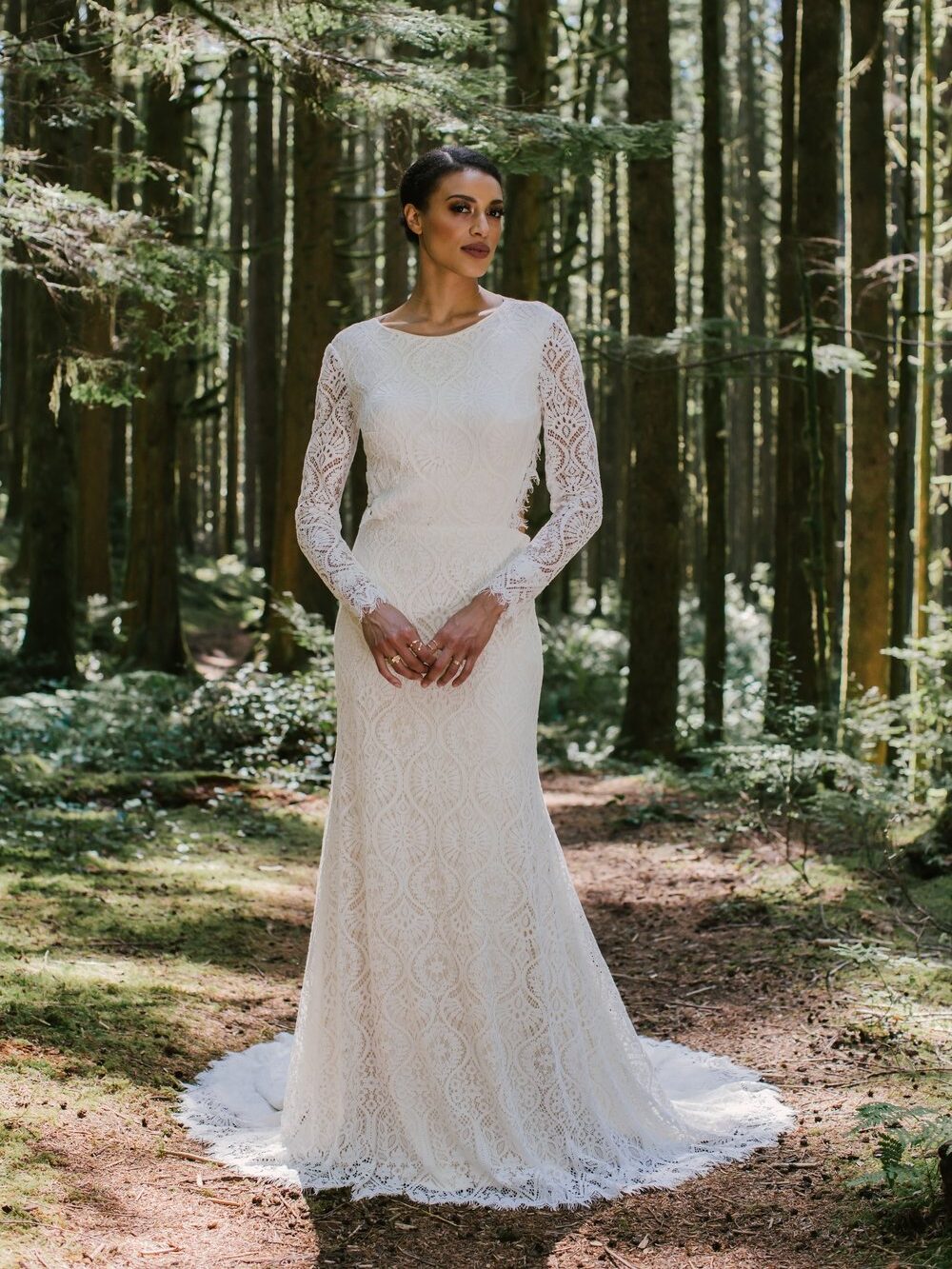 A model wearing a wedding dress from Pure Magnolia.