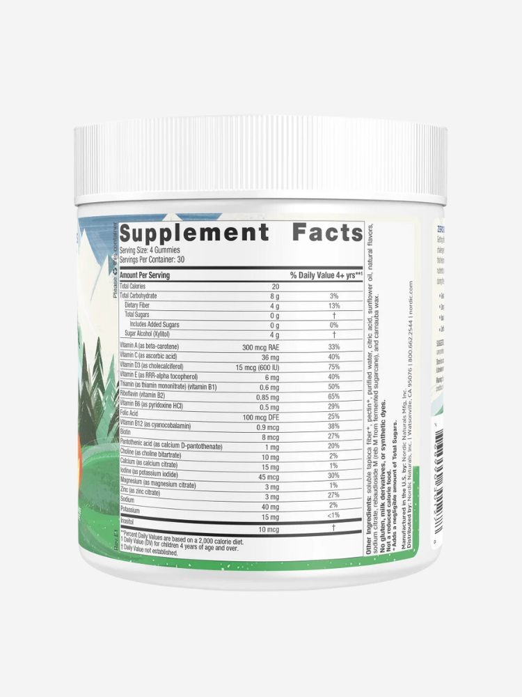 A container displaying supplement facts on its label, detailing nutritional information and ingredients.